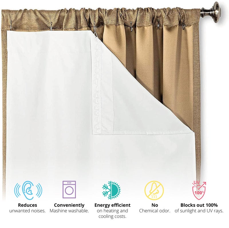 HLC.ME White Thermal Insulated 100% Blackout Curtain Liner for 63 inch Window Panels - Complete Darkness & Window Privacy, Energy Efficient, Noise Reducing - Hooks Included (2 Panels, 50 W x 60 inch) - Image 5